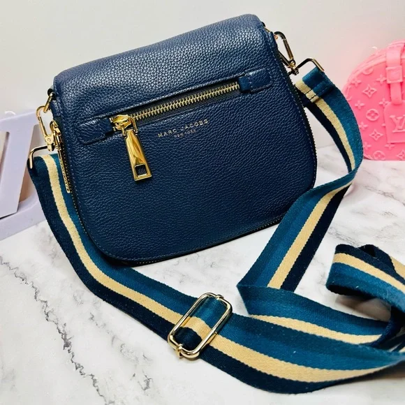 EUC Marc Jacobs Small Navy Blue Pebbled Leather Gotham Saddle Bag - Picture 4 of 15